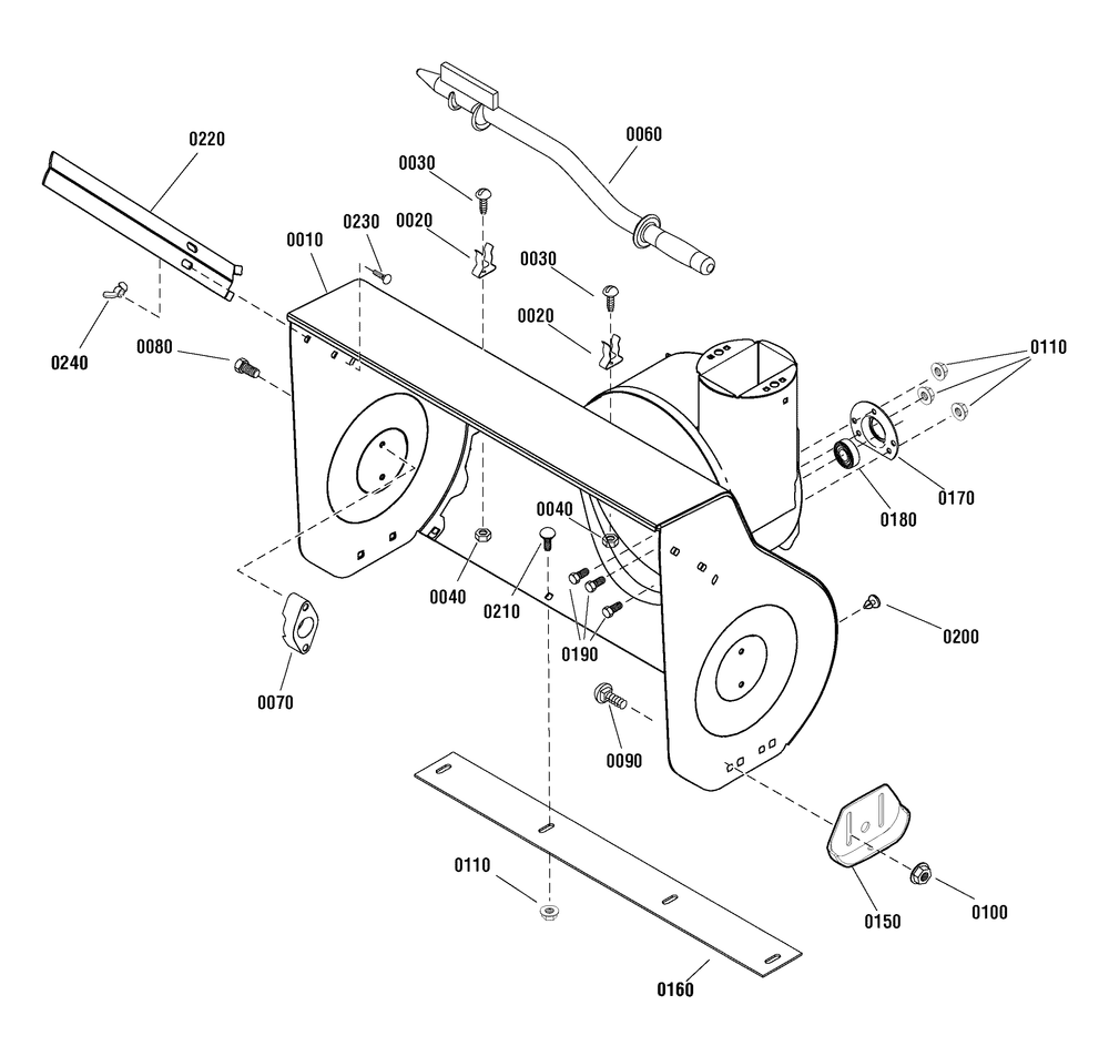 Auger Housing Assembly Diagram and Parts List for 1695872 2010 Briggs and Stratton Snow Blower